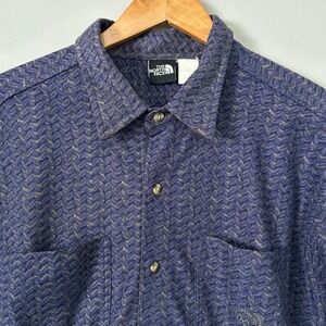 The North Face Shirt Mens XL Purple Geometric Print Button Down Fleece Lined VTG